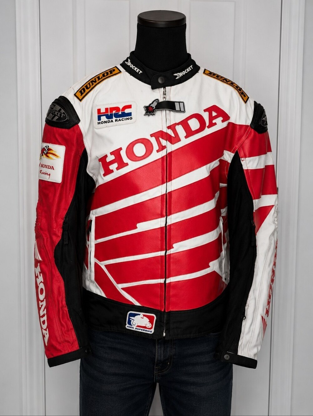 Joe Rocket Honda Racing Motorcycle Jacket Men's Large Armor Leather Textile Red